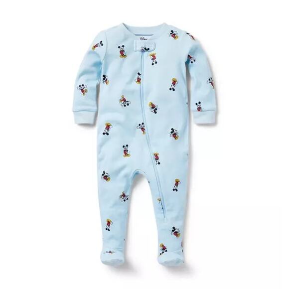Janie and Jack Disney Mickey Mouse Sleeper Baby 6-12M Blue Zip One Piece Pajama - Picture 1 of 8